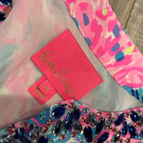 NWOT Lilly Pulitzer silk elenora periwinkle purple fan sea pants dress - Picture 6 of 7